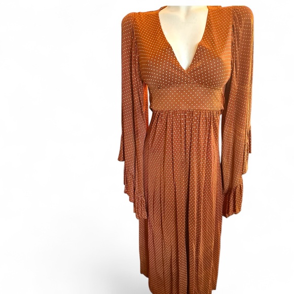Unique Vintage Dresses & Skirts - Unique Vintage 1970s Rust Polka Dot Long Sleeve Dress